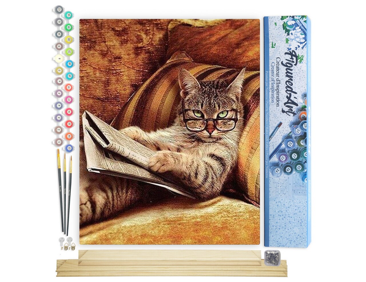 Figured'Art Paint by Numbers Kit for Adults Don't mess with This Cat 16"x20" - Craft Art Painting Rolled Canvas with DIY wooden frame